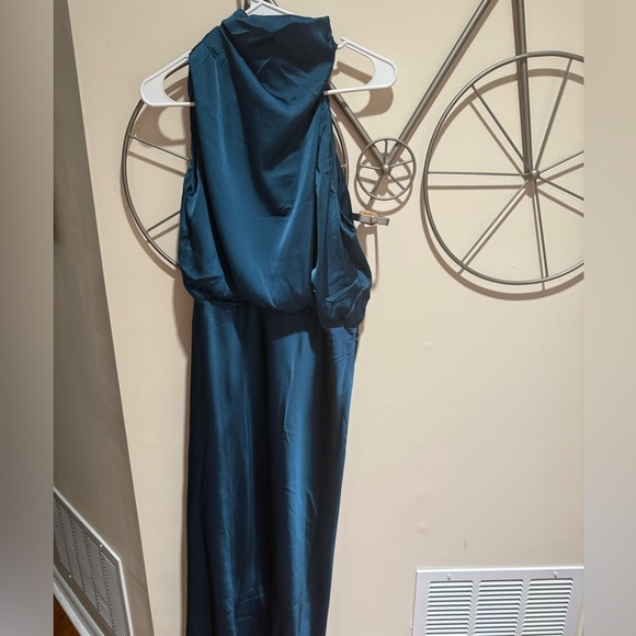 Petal & Pup Teal One-Shoulder Anabelle Halter Neck Midi Dress - Picture 5 of 5